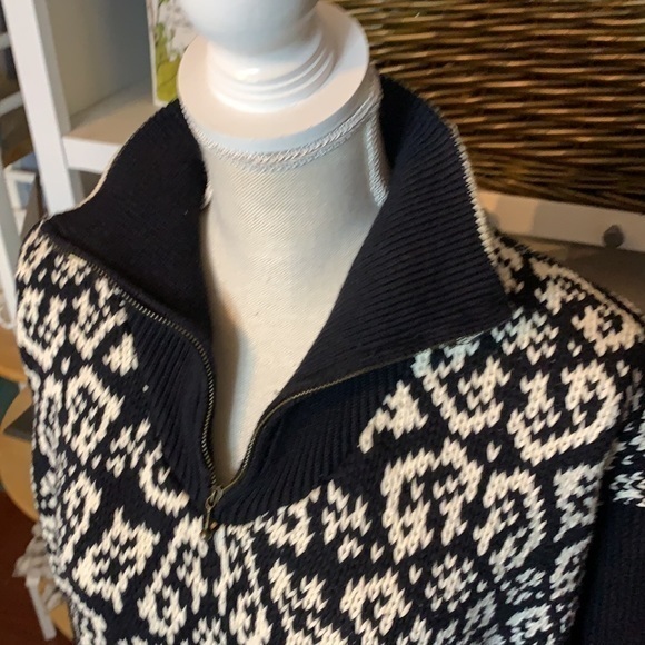 Boogie Black/Cream Bomull Cotton Patterned Thick 1/4 Zip Sweater Size Large - Picture 2 of 10
